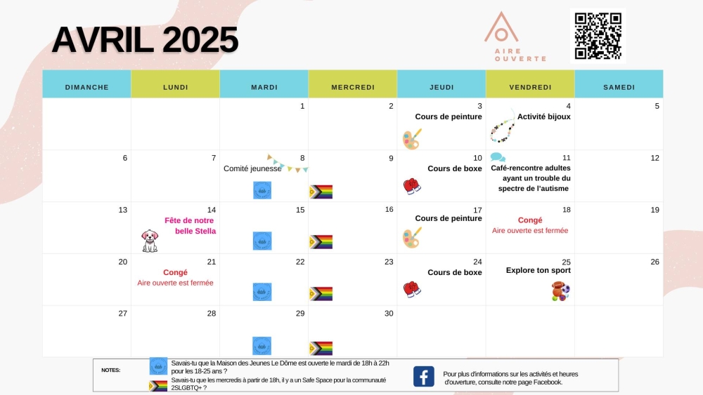 Calendrier avril 2025